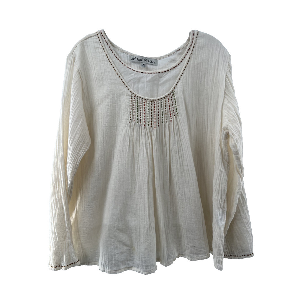 JP and Mattie Women's Cream Cotton Scoop Neck Blouse Size Medium